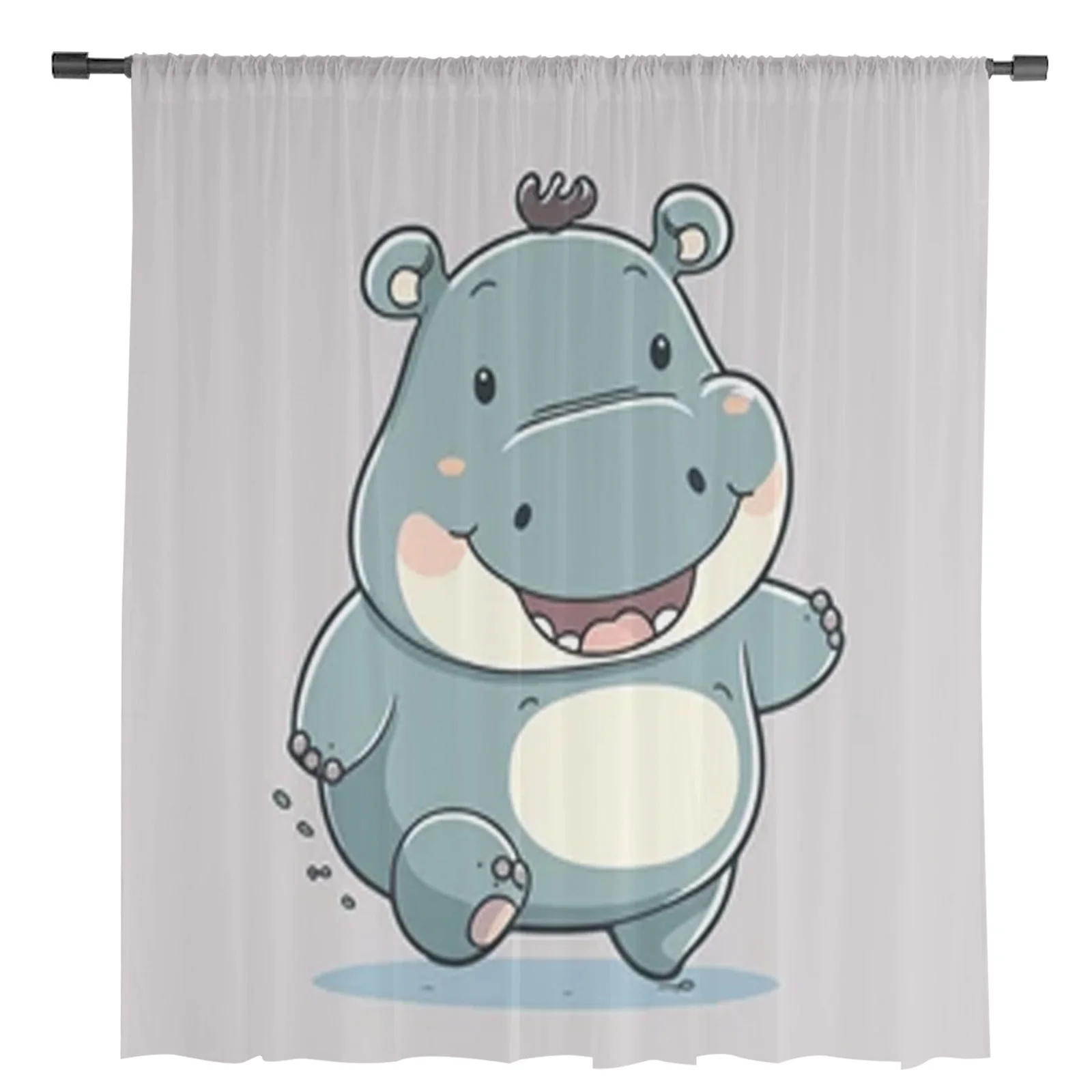 Cute Hippo Sheer Curtains Bedroom Voile Curtain Living Room Window Sheer Curtains Kitchen Tulle Drapes