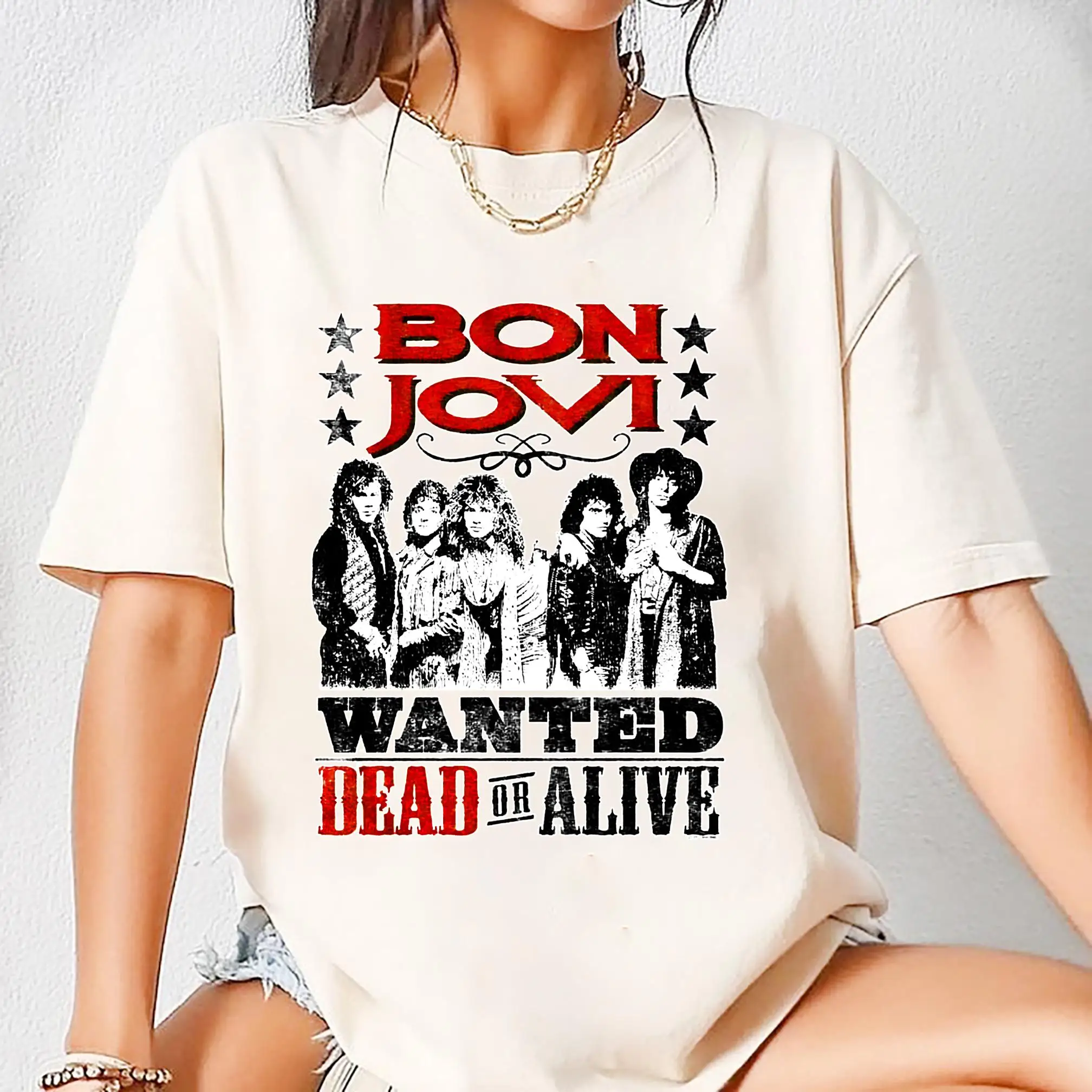 2026 Bon Jovi Wanted Dead or Alive Rock Band Fan Gift Pattern Bon Jovi-90 Retro Comfortable Shirt Y2k Ins