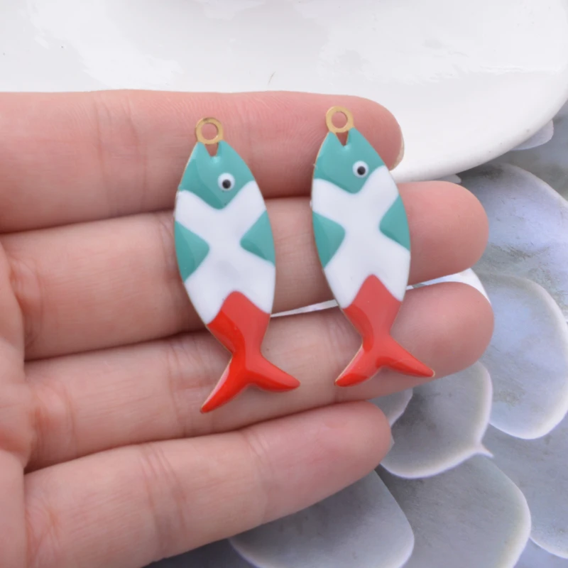 2pcs Fashion Copper Both-sided  Enamel Big Fish Charms Necklace Pendant DIY Jewelry Accessories