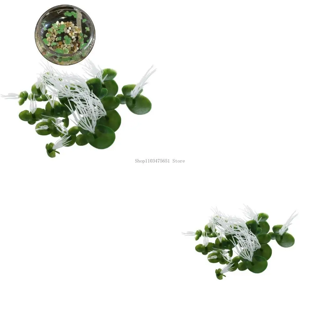 Lentejas agua artificiales, 18 Uds., hojas verdes flotantes realistas con raíz blanca