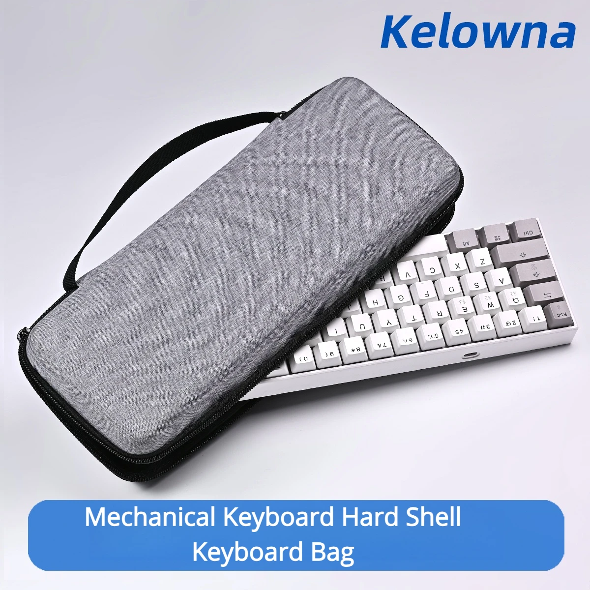 Kelowna Mechanical Keyboard Storage Bag Grey Dustproof Waterproof Shock-Cushioned Hard Shell For 61/68/75%/87%/98%/100% Keyboard