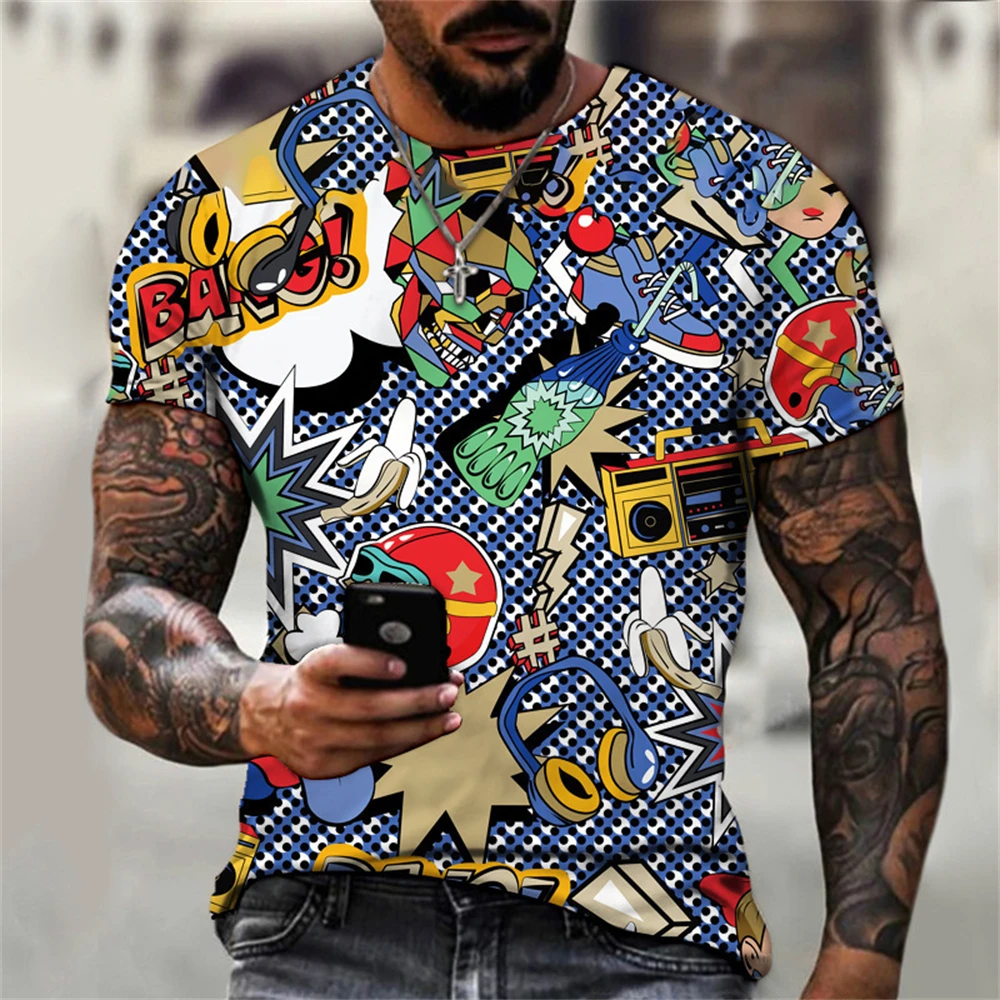 New Fun Graffiti Street T-shirt 3D stampata da uomo Hip Hop Summer Cool Tee Shirt Casual Youth Personalità popolare Top a maniche corte