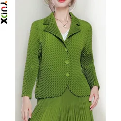 YUDX Miyake Spring Fashion Pleated Shirt Women Solid Color Lapel Long Sleeves Single Breasted Tops Versatile 2024 New