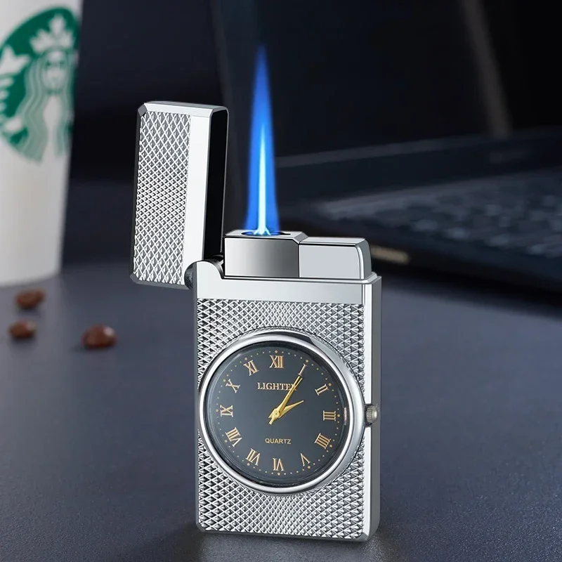 

Creative Electronics Watch Lighter Metal Direct Blue Flame Windproof Gift Open Lang Lighter Smoking Accessories Gadgets for Men