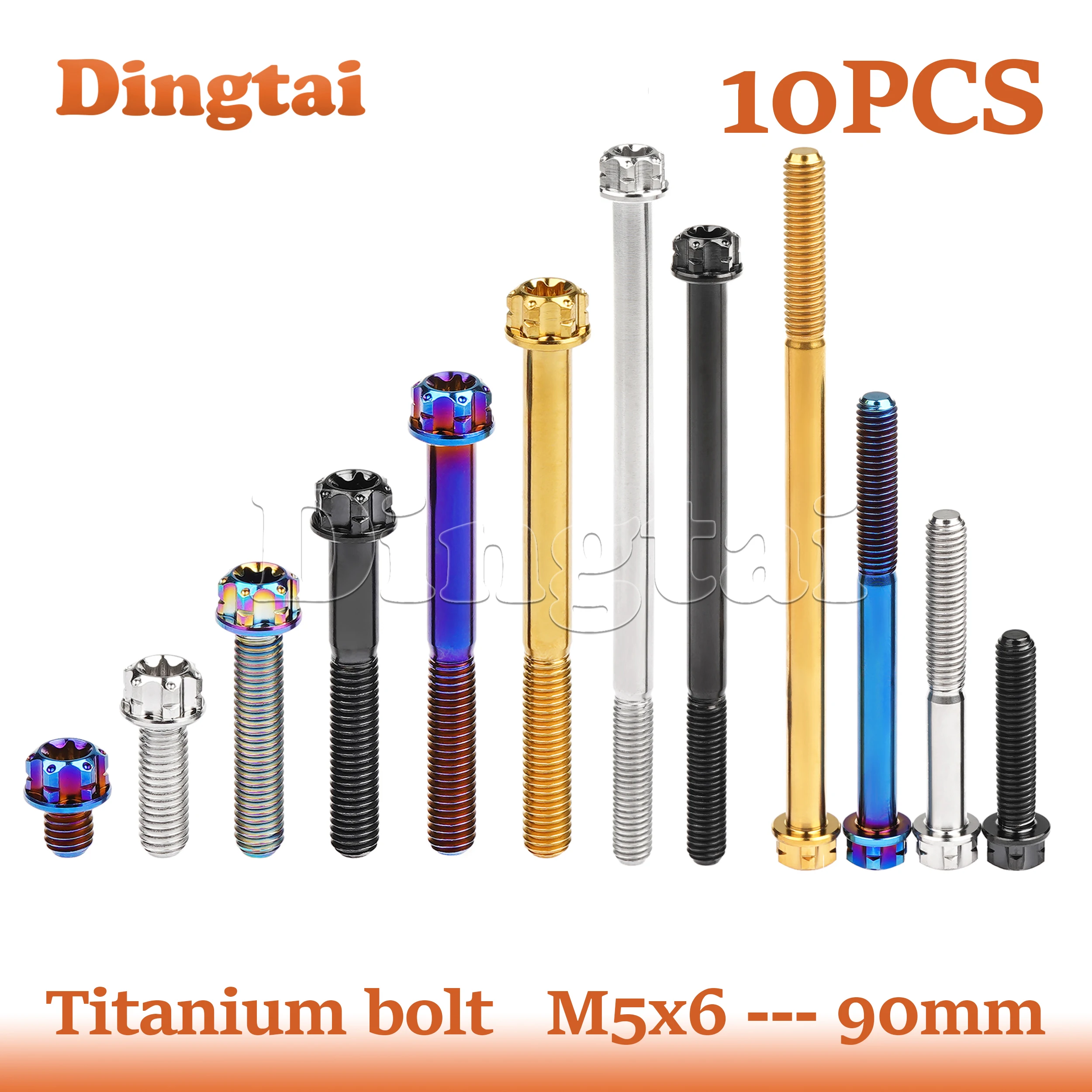 

Dingtai Titanium Bolt 10PCS M5x6-90mm Flange Head Torx T25 Screws Small Flange Plummer Head With Marking