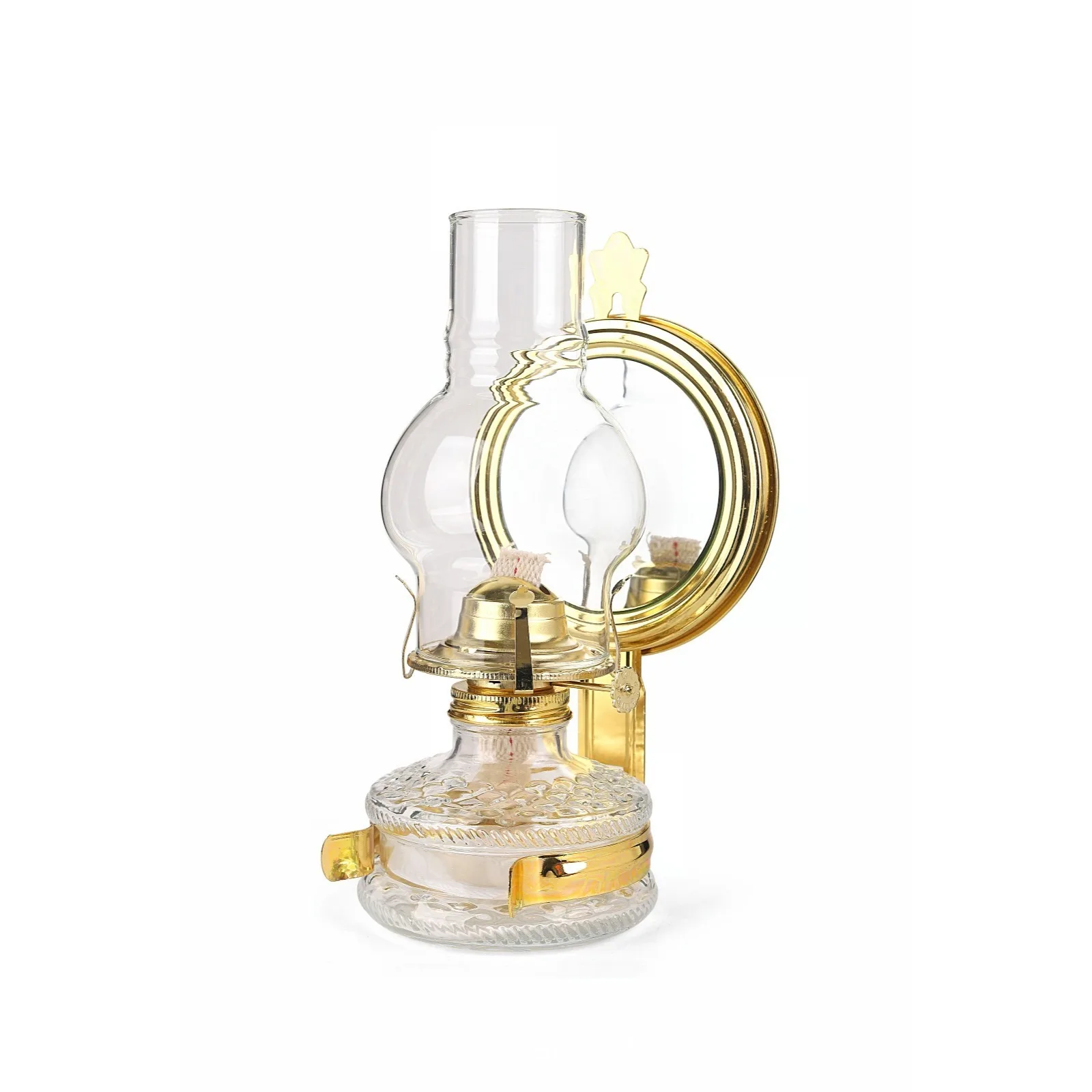 27cm Kerosenes Lamp With Reflector Nostalgic Desktop Wide Wick High Brightness High-temperature Resistant Glass Cover Windproof