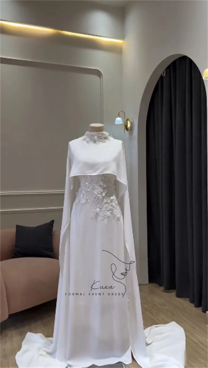 KUXA Luxury Formal Arabic Wedding Dresses 3D Flowers Appliques with Cape Modest Bridal Gowns Customized Vestidos De Novia 2026
