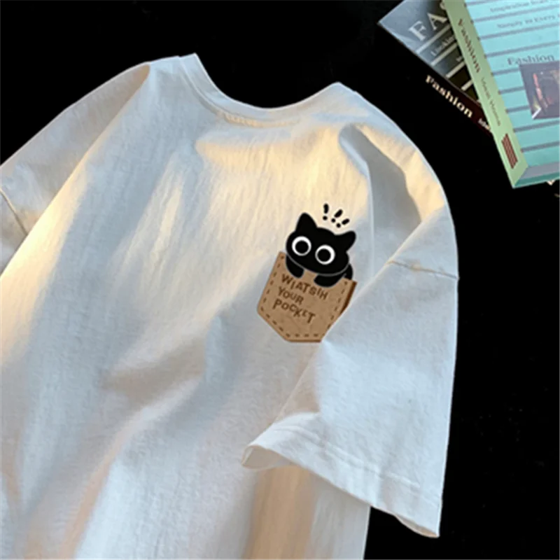 

Loose Fit Pure Cotton Short Sleeve T-Shirt Unisex Summer Casual Wear round Neck Print Top for Men And Women