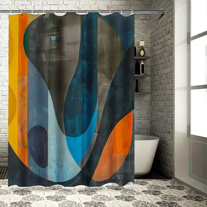 

Абстрактная красочная занавеска для душа, современный дизайн для декора ванной комнаты синего, оранжево-черного цвета, полиэфирная ткань с длинной длиной