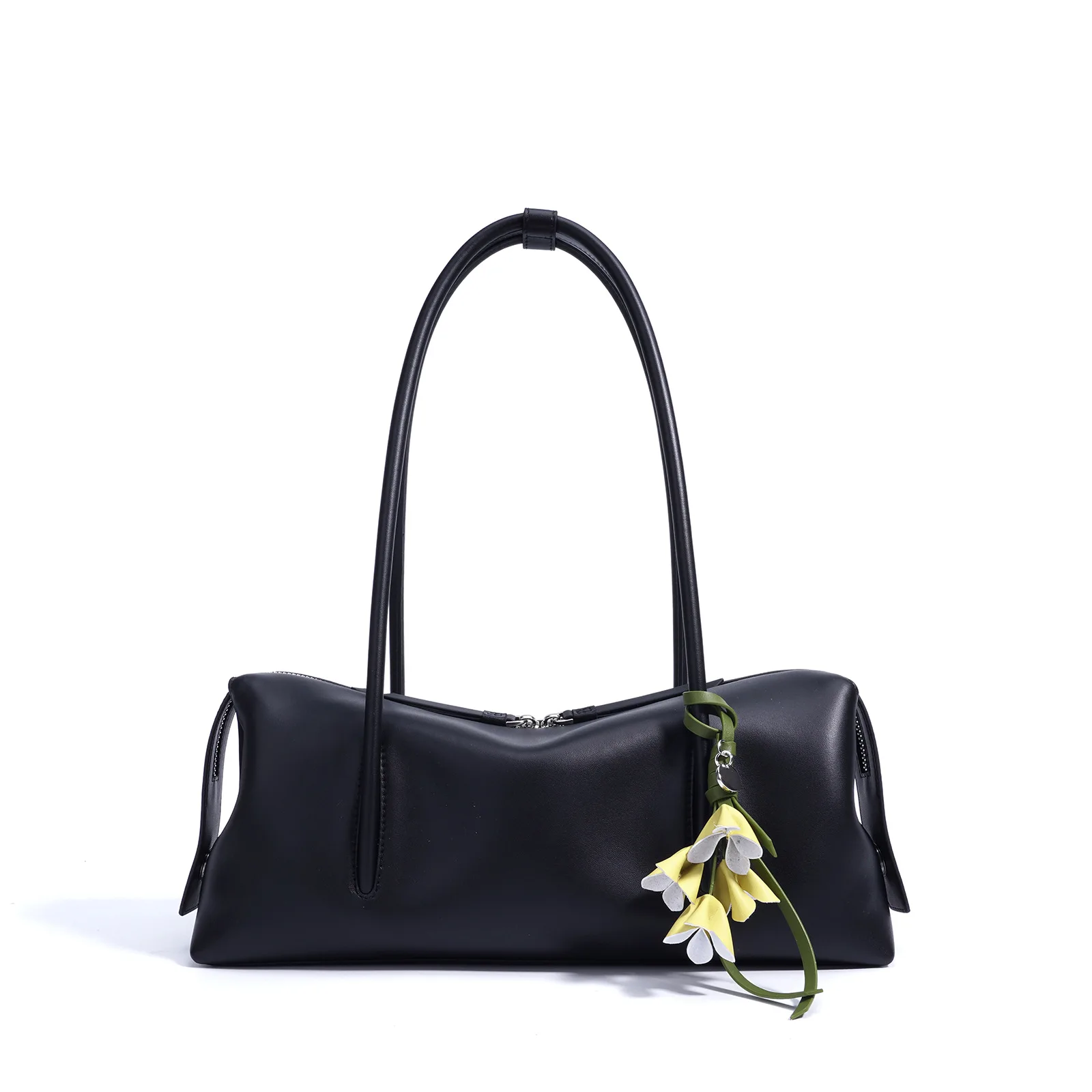 

Cowhide ladies handbag 2025 new niche design simple casual large capacity underarm bag strap pendant fashionable shoulder bag