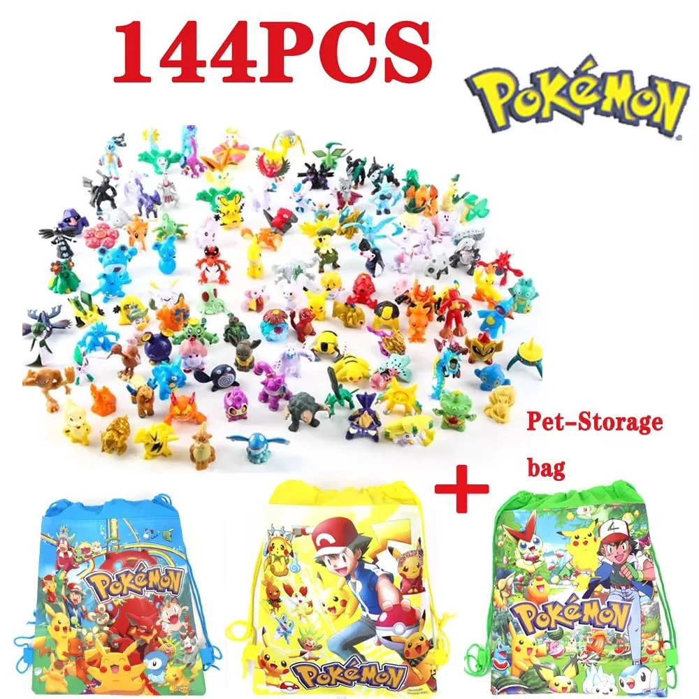 Hot 144 Style  Pokemon Gift Bag Christmas Gift Action Figure Toys Genuine Pikachu Anime Figure Pokemon Toys For Children