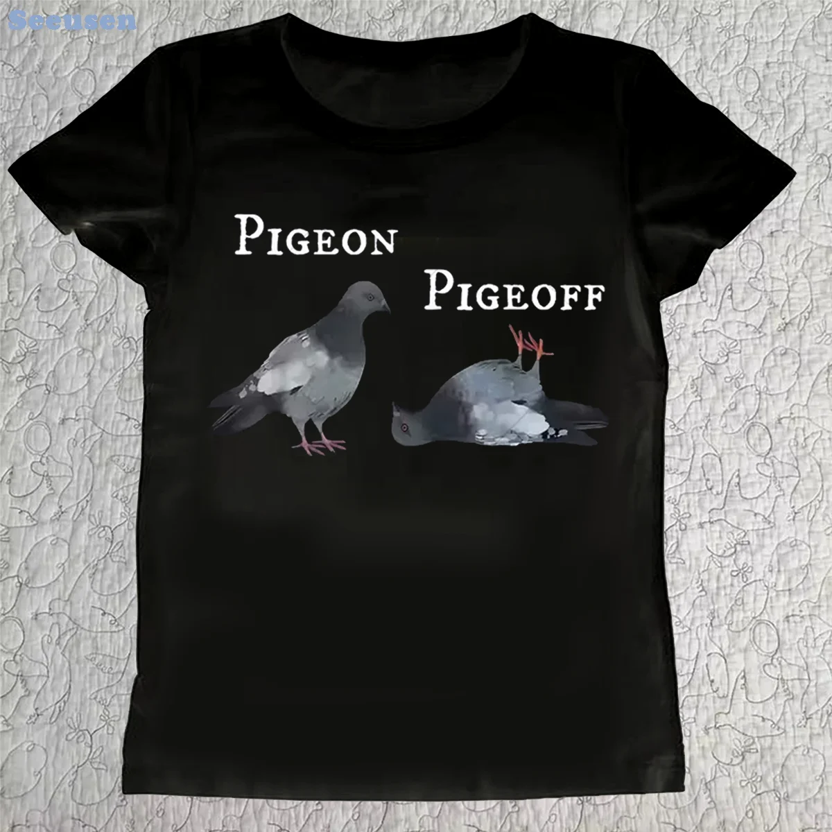 Funny PIGEON PIGEOFF with Dove Meme Printed Women's T-shirt Vintage Hip Hop Women Streetwear Harajuku Oversize Short Sleeve Top