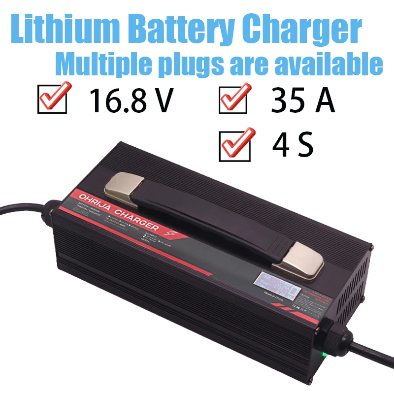 16.8V 35A Lithium Battery Charger High power Aluminum Shell OLED Displa Suitable 4S 14.8V Battery Fast Charging Heat dissipation