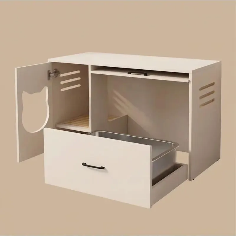 Multi-functional Solid Wood Cat Litter Cabinet Natural Wood Style Locker Modern Sturdy Durable for Home and Hotel Use