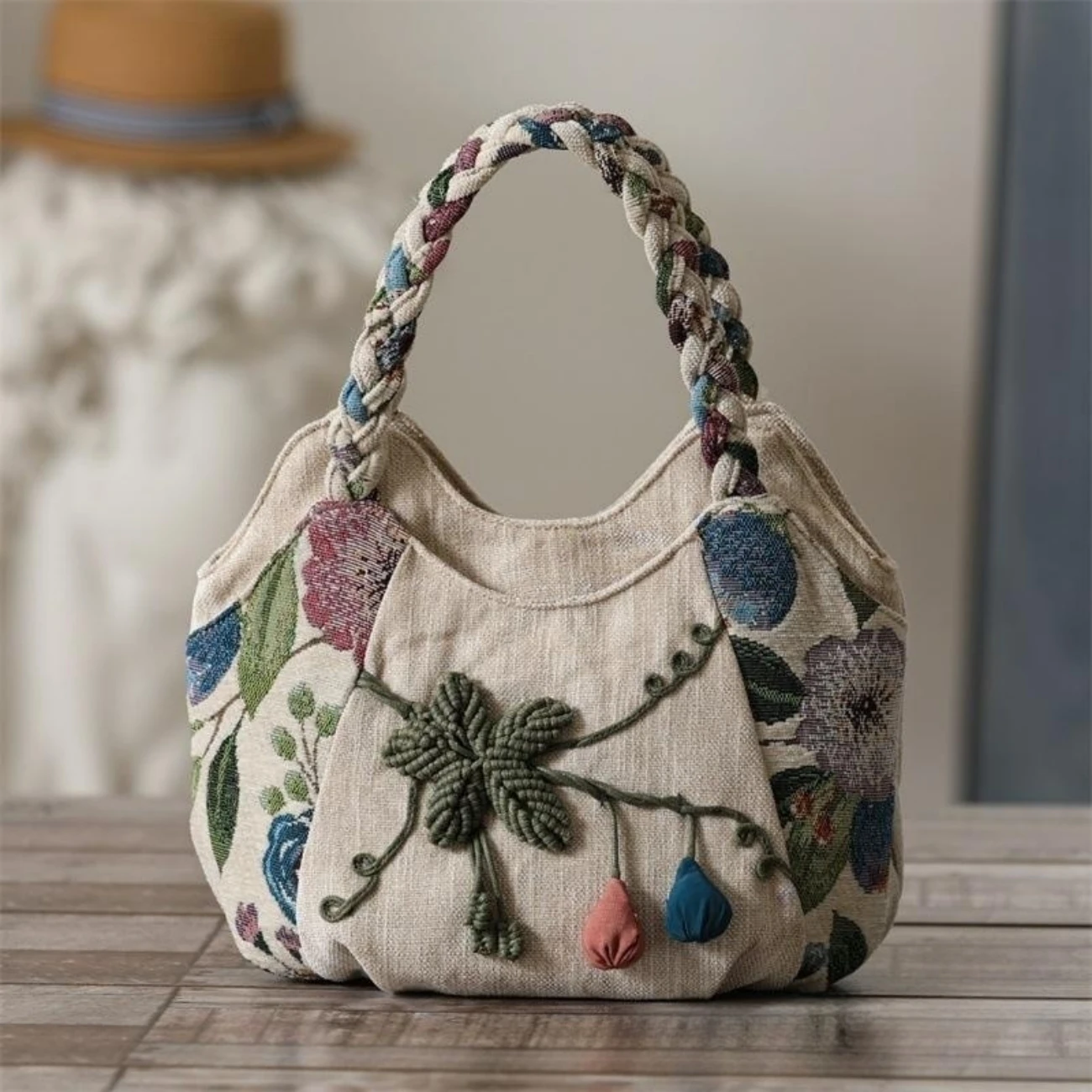 Weaving small tote bag, fabric gourd craftsmanship tote bag, lightweight and casual tote bag