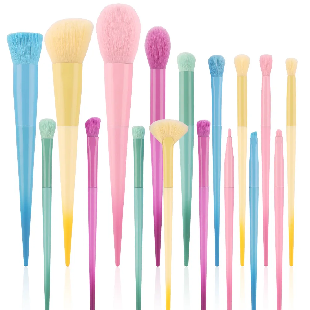 Kleurrijke make-upborstelset 17 stuks Lage Moq Op maat uw eigen merk Beauty Tools Cadeau voor meisjes Oogschaduw Wimperborstels 5 sets