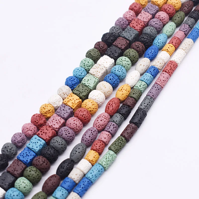 6 مللي متر 8 مللي متر الحمم البركانية الحجر الطبيعي حبة ملونة روك الحمم البركانية فضفاض الفضاء الخرز لصنع المجوهرات قلادة سوار ذاتي الصنع