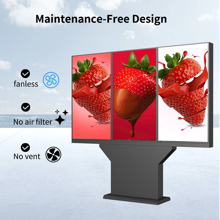 Three Screen Outdoor Totem Commercial Advertising Video Player IP66 Waterproof 4k High Brightness LCD Digital Signage