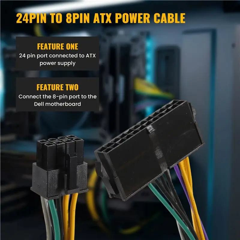 24 Pin To 8 Pin ATX PSU Power Adapter Cable For DELL Optiplex 3020 7020 9020 Precision T1700 12-Inch(30Cm)