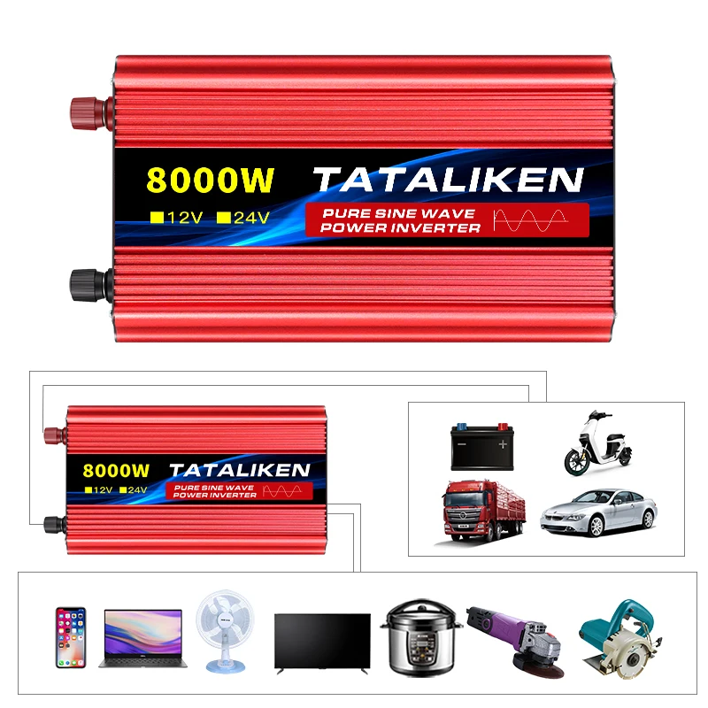 عاكس طاقة بموجة جيبية نقية، طاقة عالية 5000 وات-10000 وات، 12 فولت إلى 220 فولت مع شاشة LCD ومروحة تبريد، للطاقة الشمسية/RV/السيارة/المنزل #2