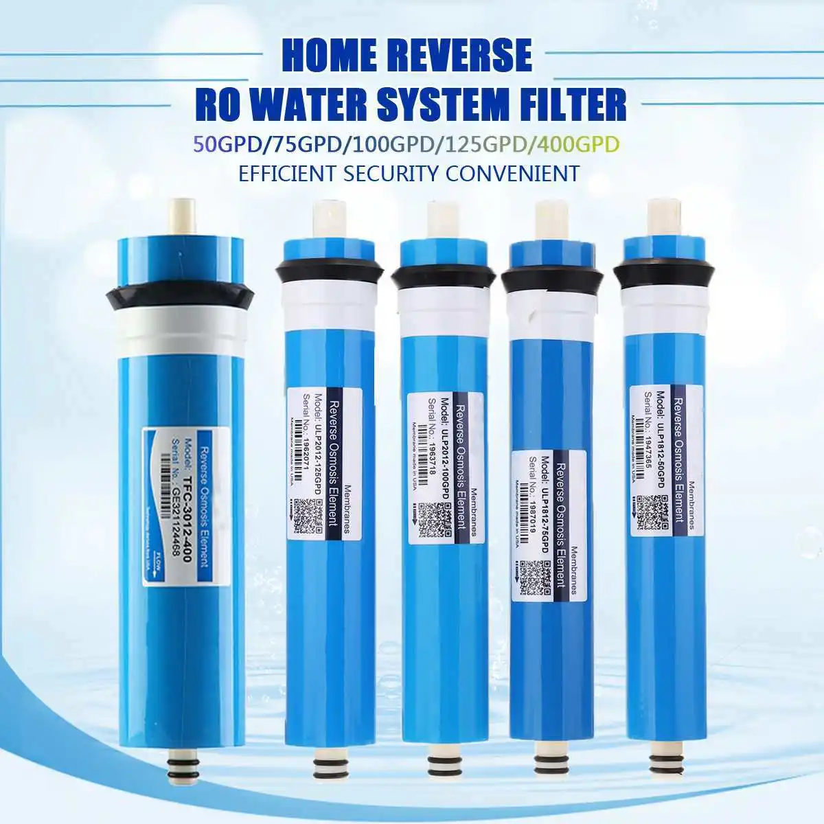 Home Kitchen Reverse Osmosis Ro Membrane 50/75/100/150/400gpd Replacement Water System Filter Water Purifier Drinking Treatment