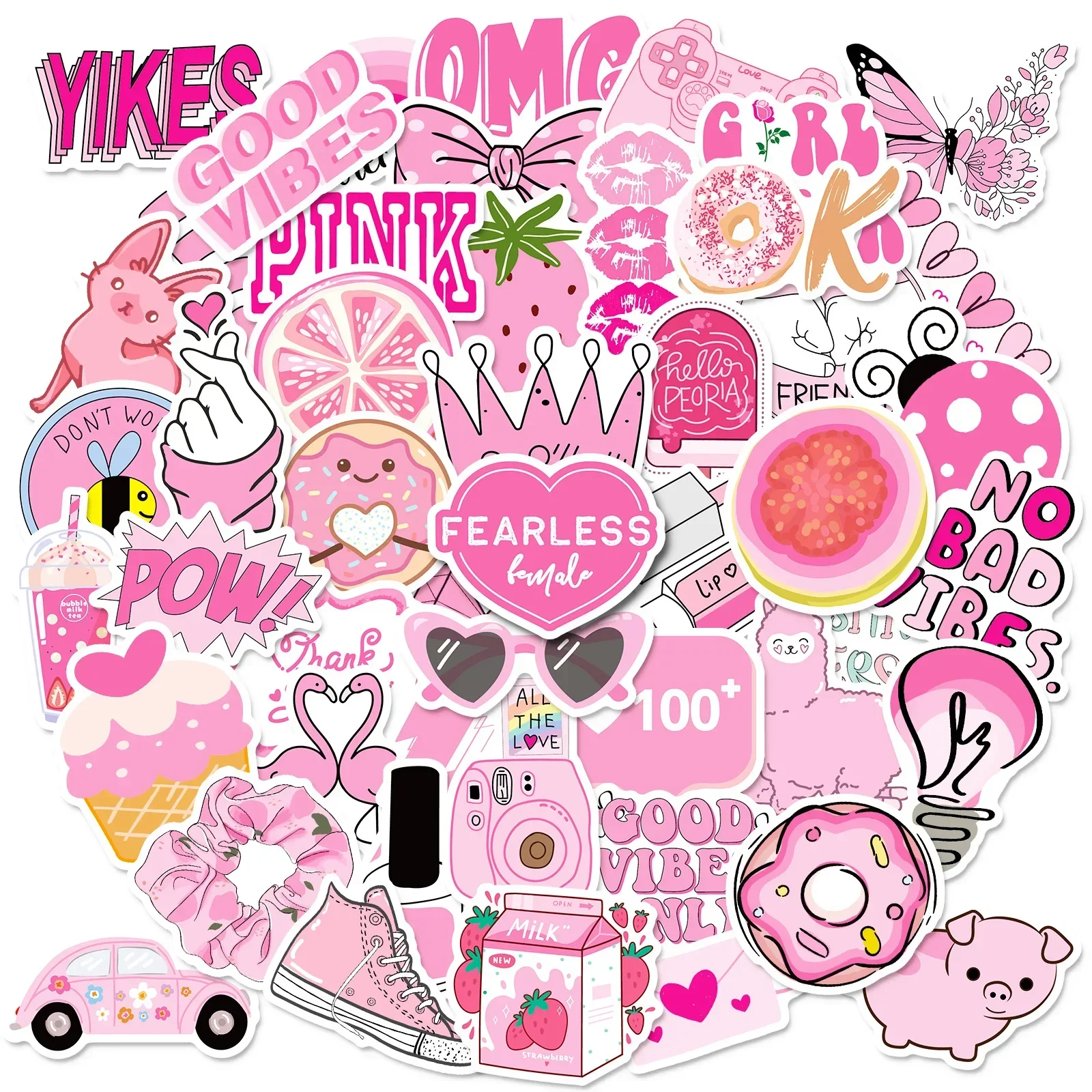 10/25/50PCS Cute Pink VSCO Girl Stickers Aesthetic Skateboard Laptop Luggage Guitar Graffiti Car Sticker Waterproof Decal Toys