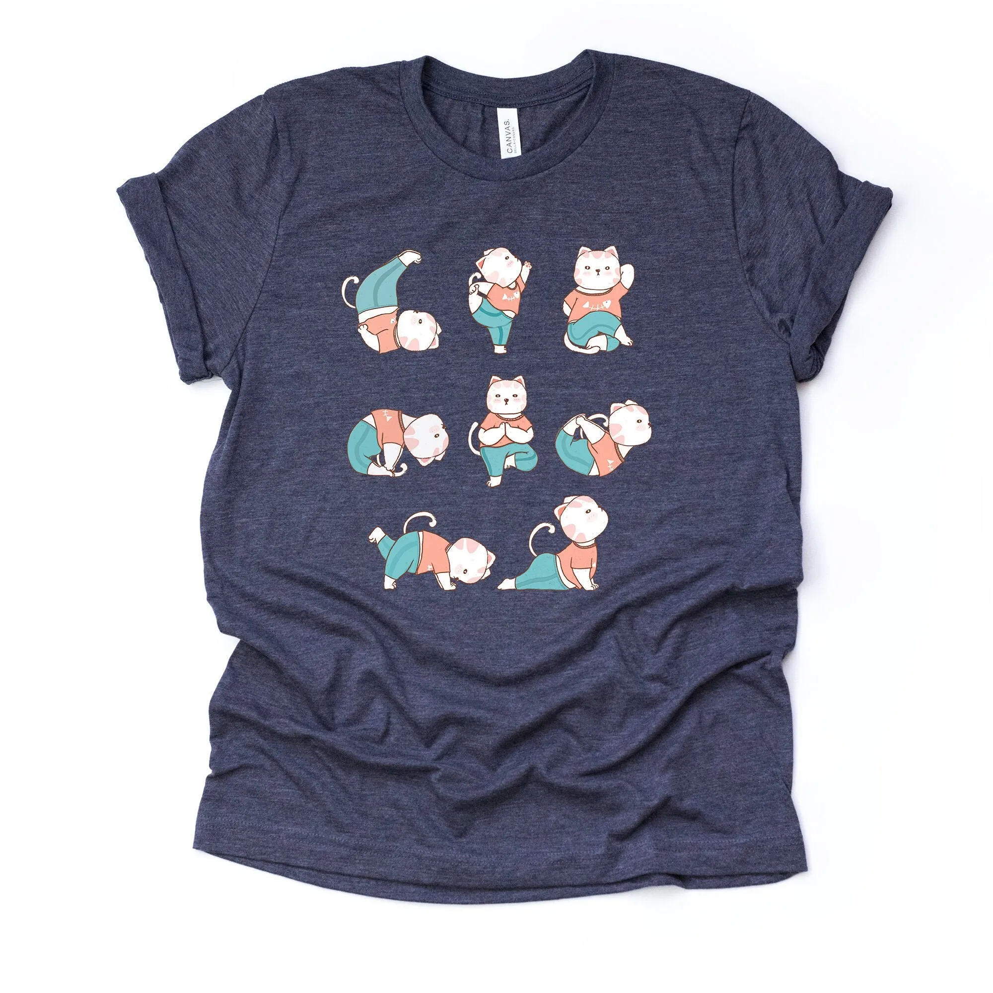 Cat Yoga T Shirt Cute Cats In A Row Doing Design On Premium Unisex 2 Color Choices 2X 3X 4X Plus Sizes Available