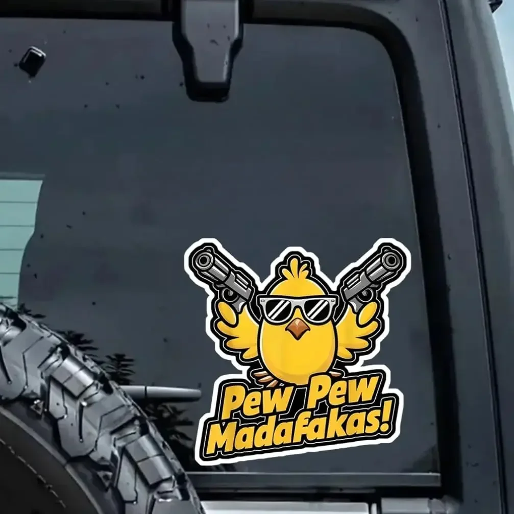

2pc Pew Pew Madafakas Duck Decal,Cartoon Gun-Toting Bird Vinyl Self-Adhesive Stickers,Fun Waterproof Sticker