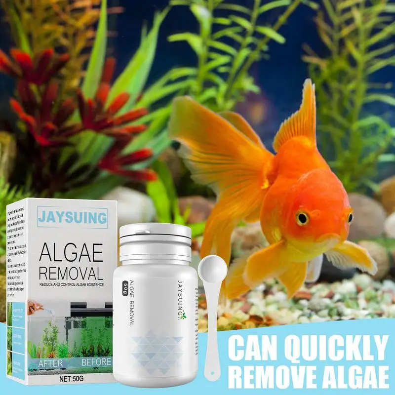 50g Algae Removal Agent With Spoon Tanks Moss Remover Aquarium Fish Tanks Pond Cleaner Sludge Destroyers Water Feature Cleaner