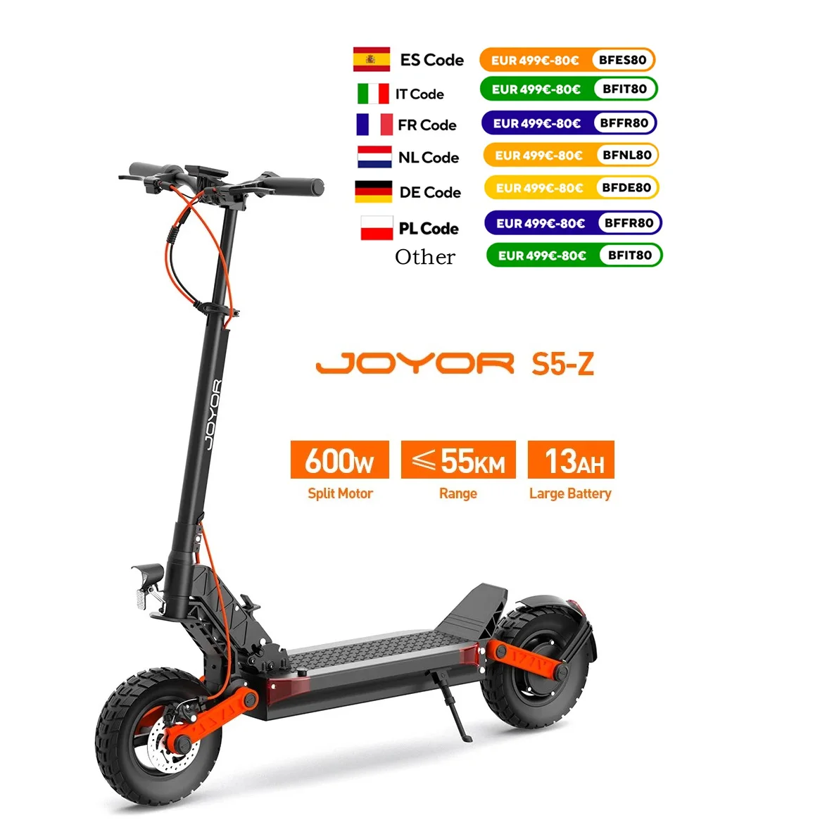 JOYOR S5-Z Professional Adult Electric Scooter S Series Battery 48V 13Ah Motor 600W Electric Sc