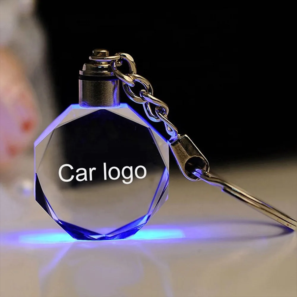 10Pcs Kristall Blank Schlüssel Ringe Nach Schnitzen Auto Logo Familie Foto DIY Geburtstag Geschenke Kristall Keychain LED Blau Licht für Groß