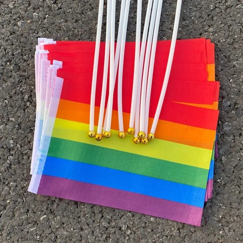 10Pcs Small LGBT Rainbow Flags Rainbow Pride Day Rainbow Hand Flag Dacron Mini HandHeld Flag Party Decorations