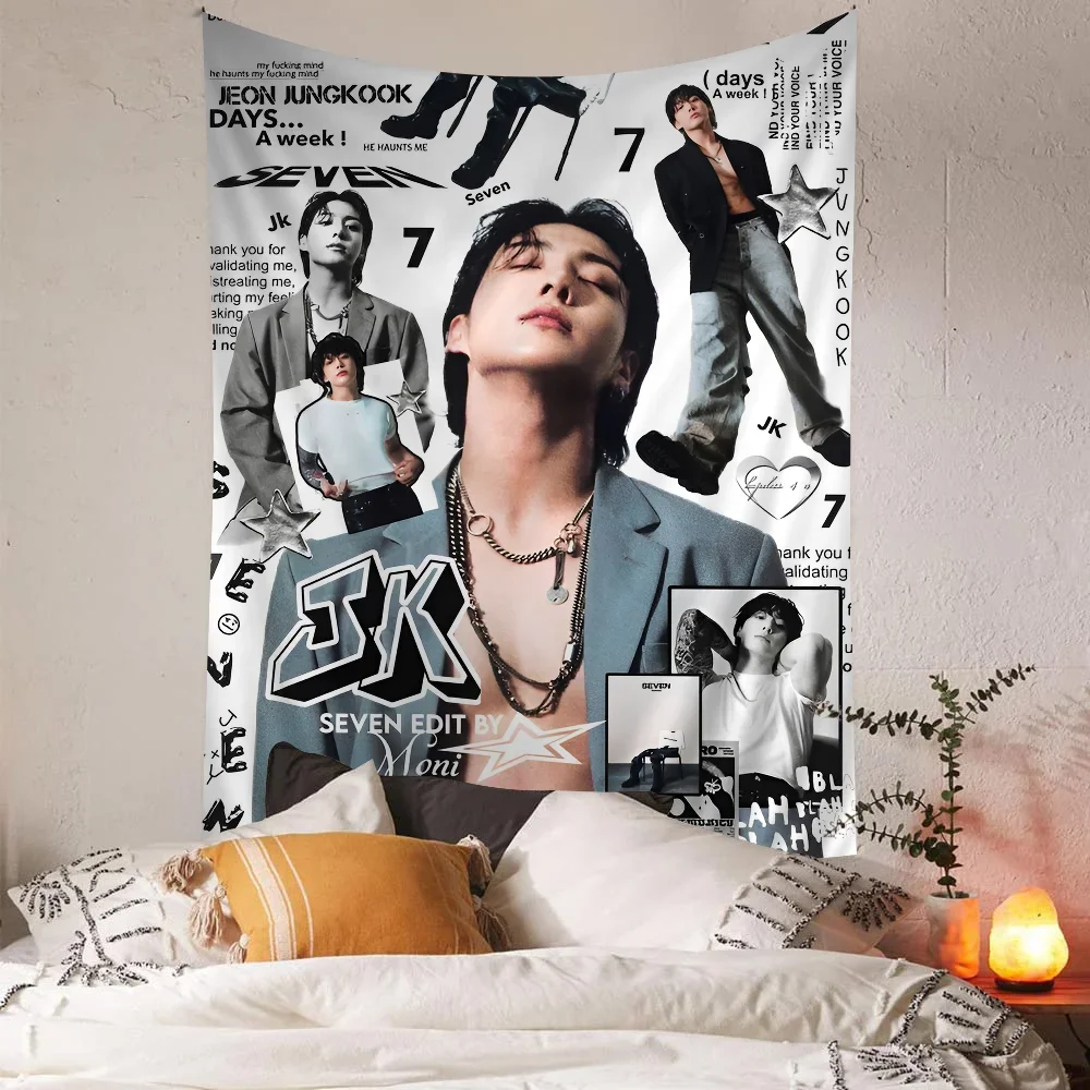 Jung Kook Poster KPOP DIY Wall Tapestry Hippie Flower Wall Carpets Dorm Decor Wall Art Decor