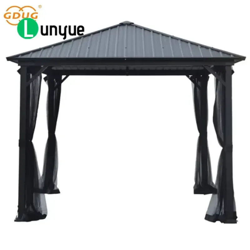 300x300cm Outdoor Hardtop Metal Canopy Pavilion Elegant Terrace Pergola for Backyard Garden Durable Weatherproof Shade