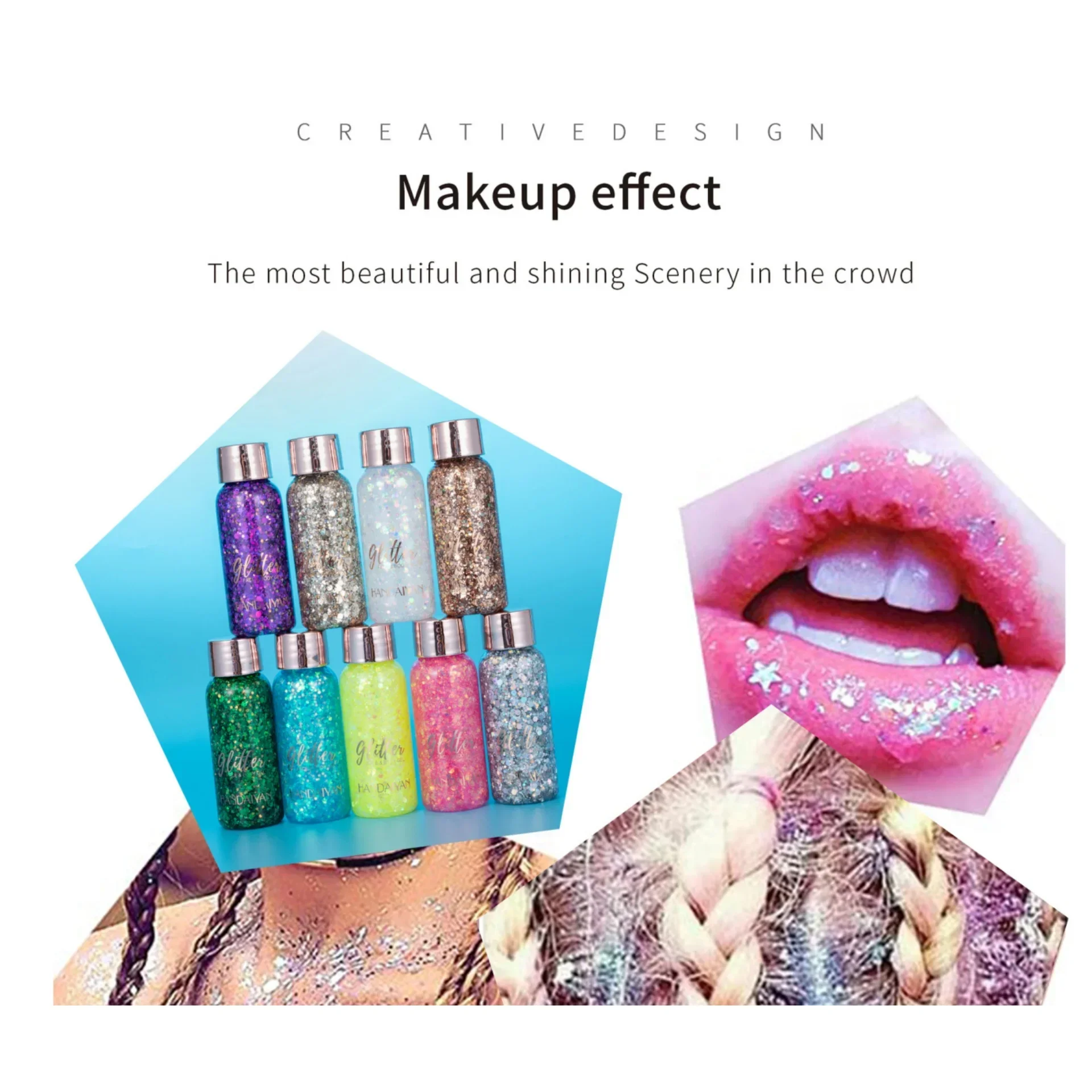 HANDAIYAN Paillettes Trucco Glitter Viso e Corpo Gel Capelli e Unghie Gel Art Glitter Gel Spettacolo Teatrale Paillettes Ombretto Trucco