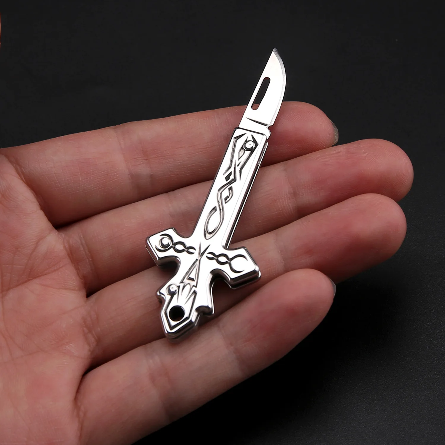 Cross Mini Knife Folding Knife Car Keychain Stainless Steel Knife Necklace Pendant Pendant Opening Express Knife
