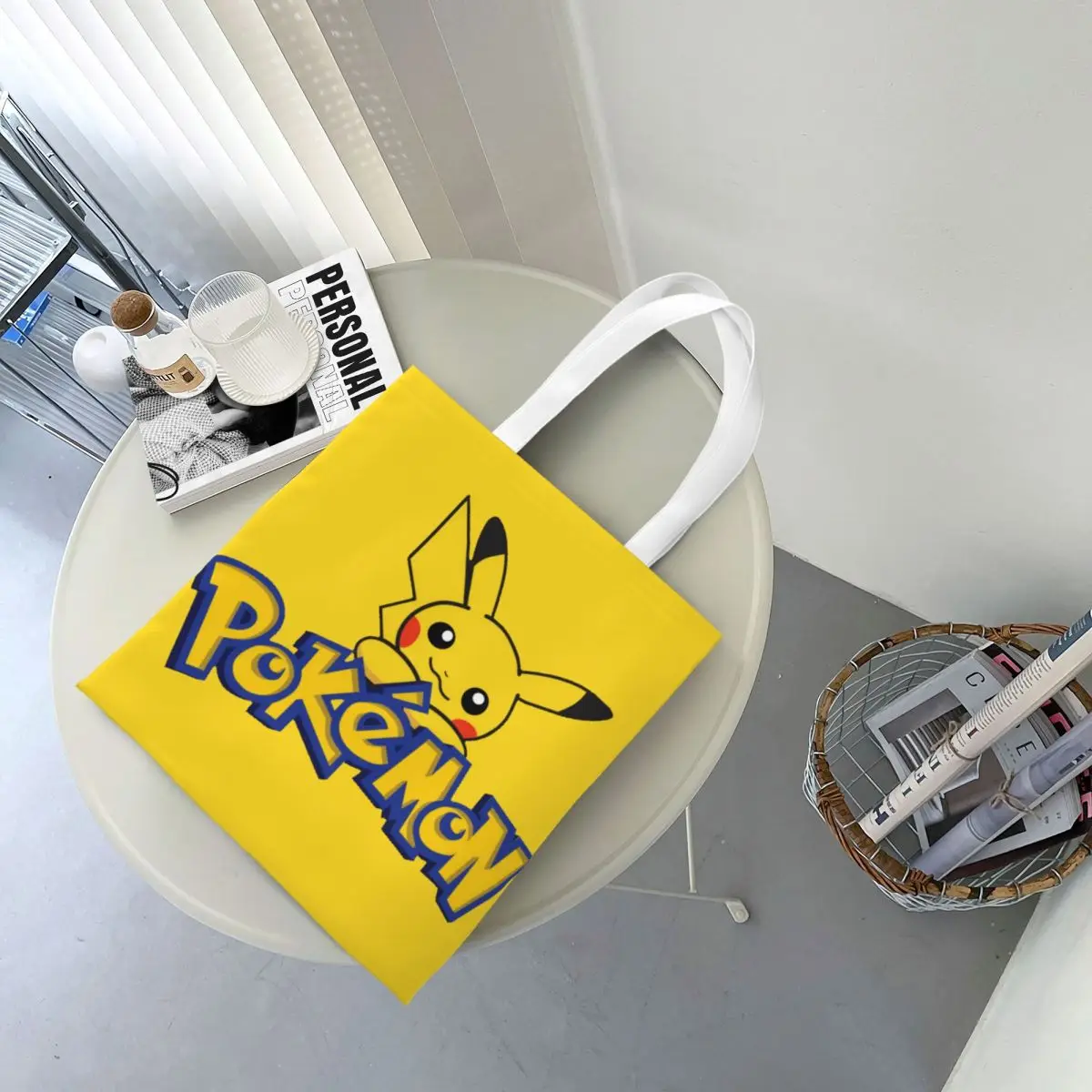 Custom Kawaii Printing Cartoon Animation Pokemon Pikachu Logo Shopping Tote Bags Reusable Canvas Shopper Shoulder Handbag