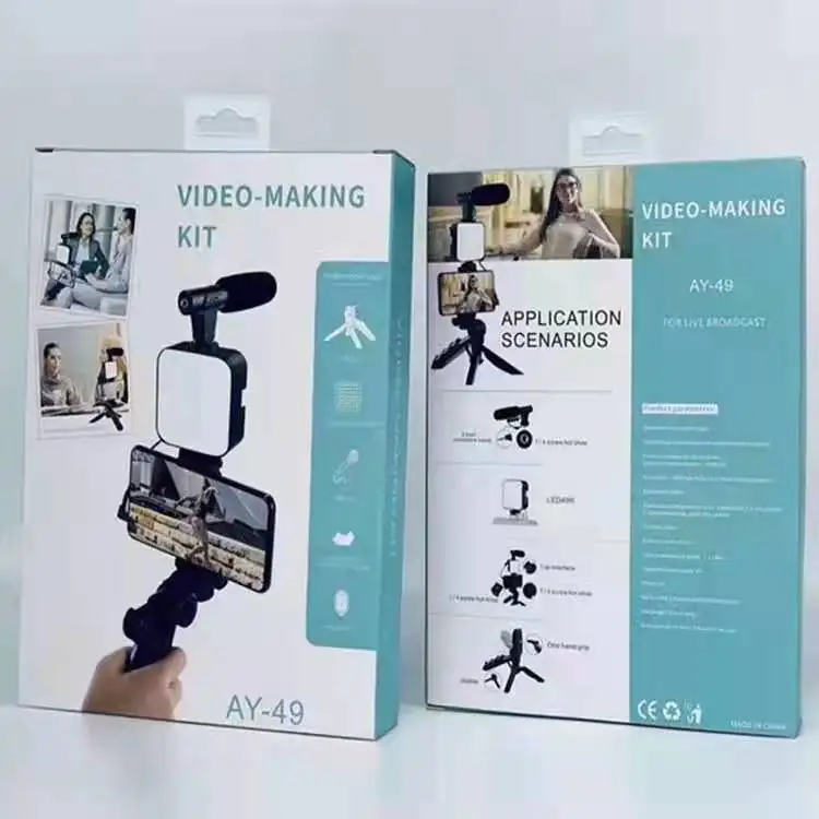 Smartphone Vlogging Kit With Tripod Phone Holder Mini Microphone LED Fill Light Starter For TikTok Live Stream Video YouTube