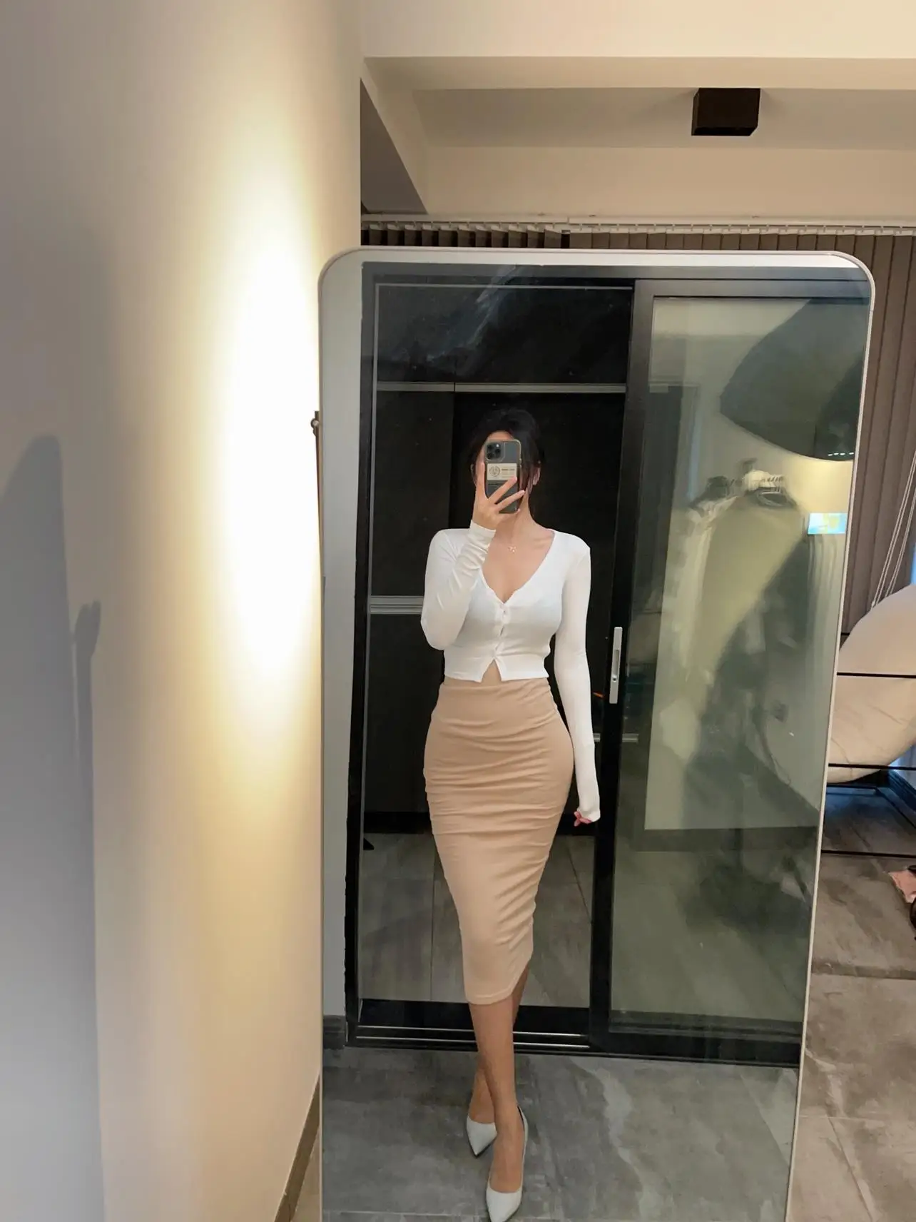 Elastic V-neck Slim-fit Open-cardigan Women's Flavourous Body-shaping Small-shirt Cotton 100% Long Sleeve Ultra-short Style