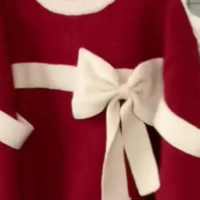 

Hot New Fashion Autumn Winter Women Red Christmas Bow Pullover Sweater with Thick Loose Design Niche Lazy Style Knitted Sweater