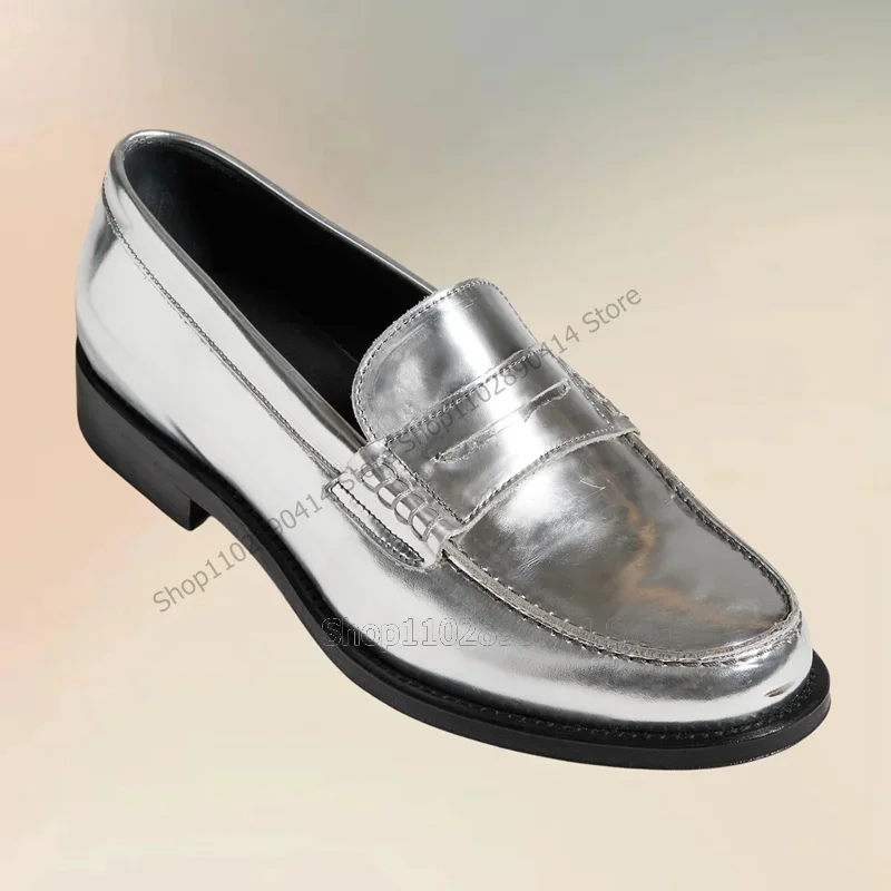 

Silver Giltter Sewing Design Round Toe Men Loafers Fashion Slip On Men Shoes Luxury Handmade Party Feast Office Men Casual Shoes