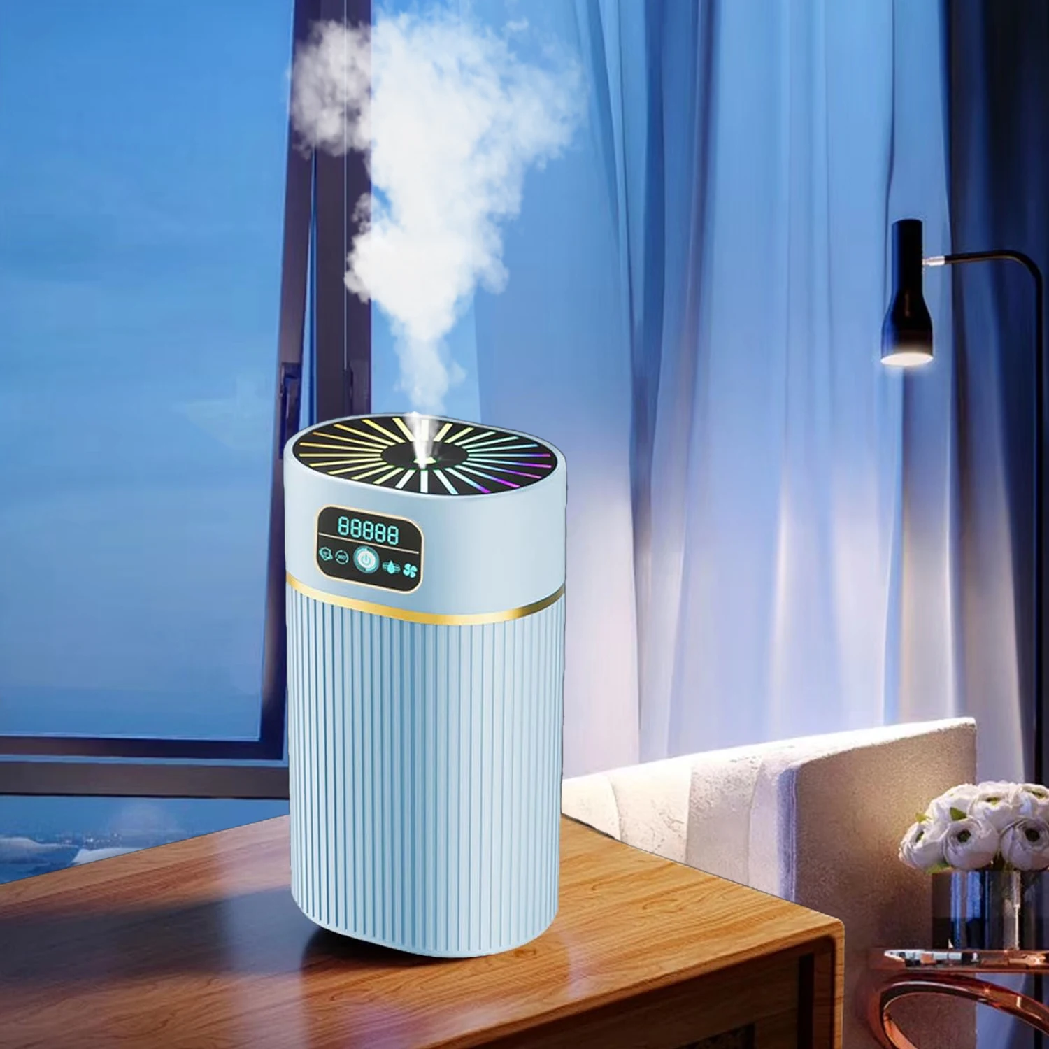 Humidificador de aire de niebla fría de 1,1 L con luz nocturna silenciosa, difusor de aceites esenciales, humidificador para dormitorio, sala de estar y oficina