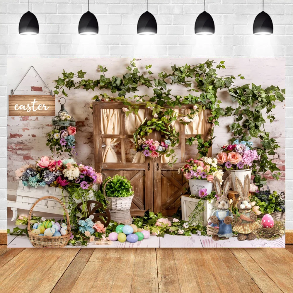خلفية Laeacco لربيع عيد الفصح خلفية للبيض والعشب الأخضر وزهرة استحمام الطفل وكعك الحيوانات الأليفة للتصوير الفوتوغرافي بالاستوديو للتصوير الفوتوغرافي