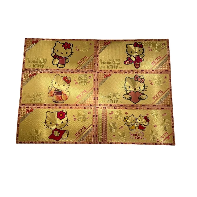 

New Hello Kitty Gold Foil Paper Sanrio Anime Action Figure Collectible Anime Merchandise Decoration Kawaii Gift for Cartoon Fans