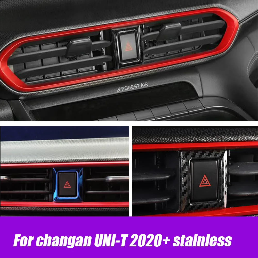 

For Changan UNI-T unit 2020 2021 stainless steel Car middle air outlet emergency switch frame trim frame cover trim accessories