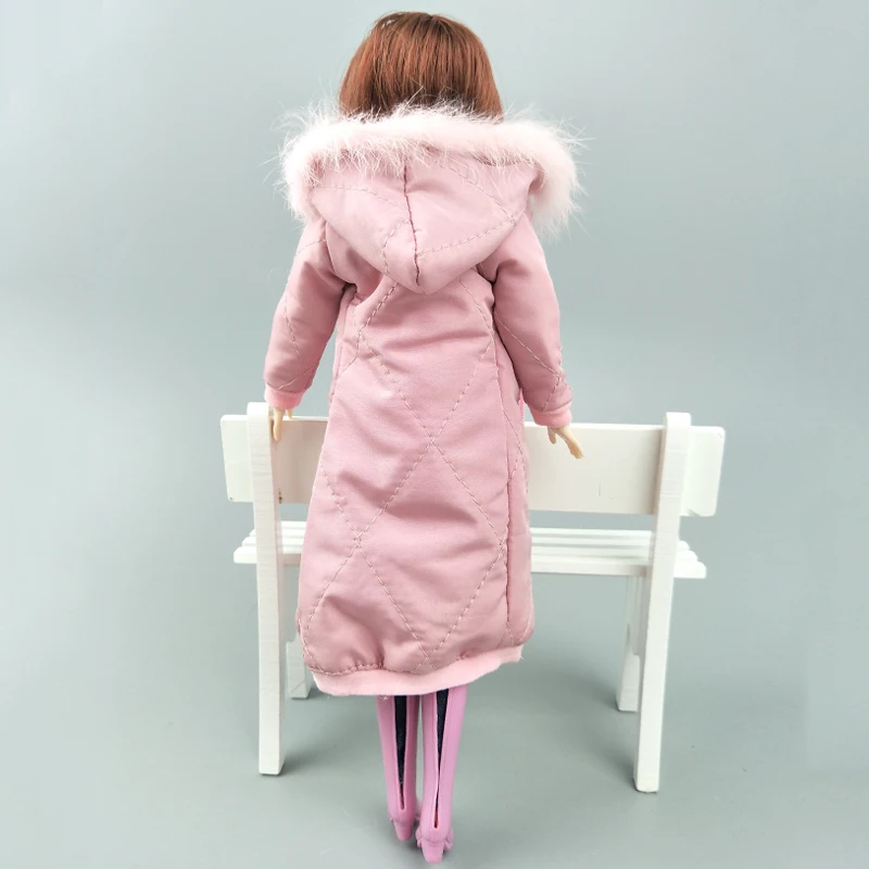 Pretty Long Coat Cotton Dress For Barbie Doll Clothes Hoodie Parka For 1/6 BJD Kids Toy Winter Wear Jacket Dolls Accessories