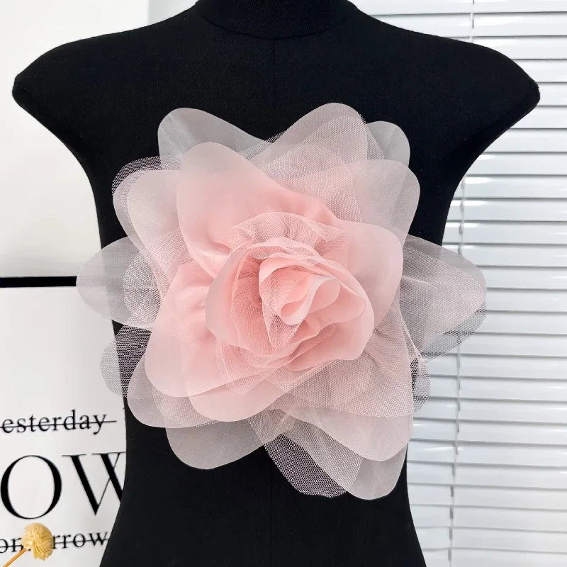 27cm Fabric Mesh Large Flower Brooch Handmade Lapel Pins Fashion Corsage Wedding Party Brooches for Owmen Women Accessories