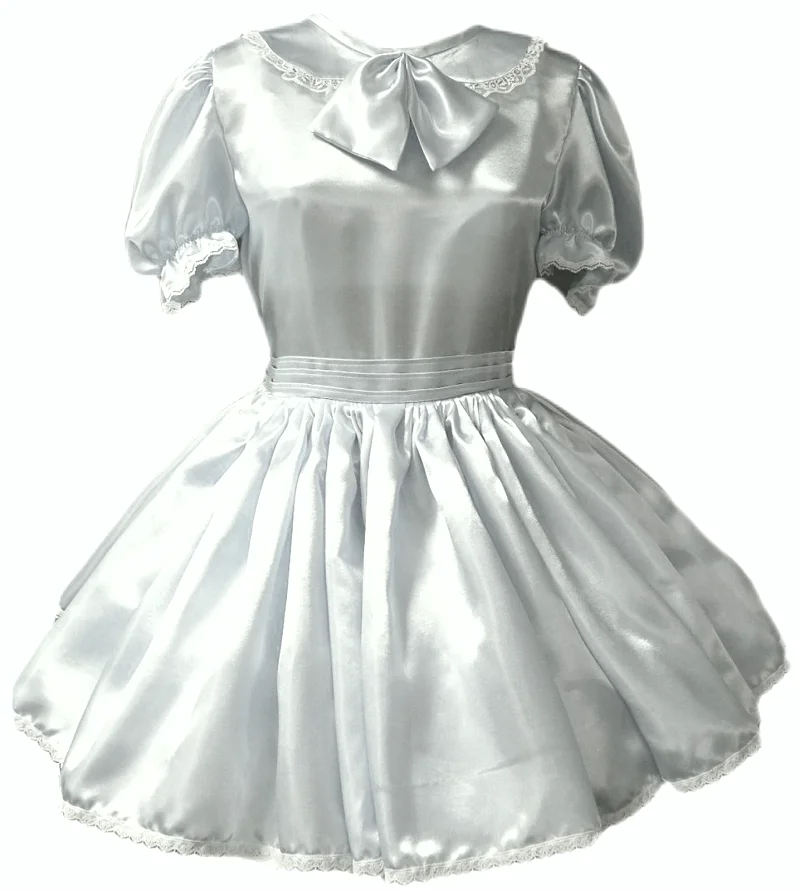 

Cross Dressing Role Play Hot Maiden Maid White Satin Ruffle Adult LG Baby Sissy Dress Customization