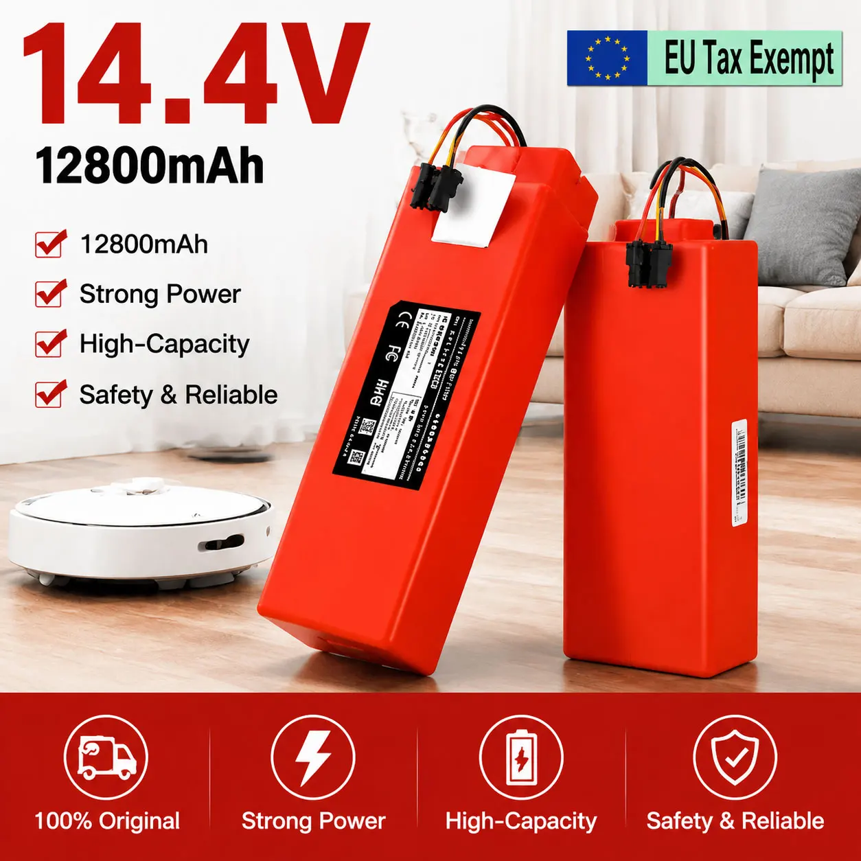 Image of Batterieersatz für Xiaomi und Roborock S55 S60 S65 S50 S51 14,4V 12800mAh Li-Ionen Roboterstaubsauger-Akku