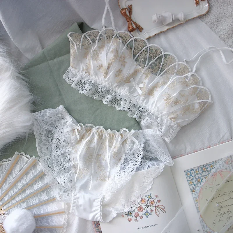 Francia Lolita reggiseno Set Cute School Girl Kawaii intimo reggiseno e slip Set pizzo vedere attraverso reggiseni traspiranti donna intimo 2021